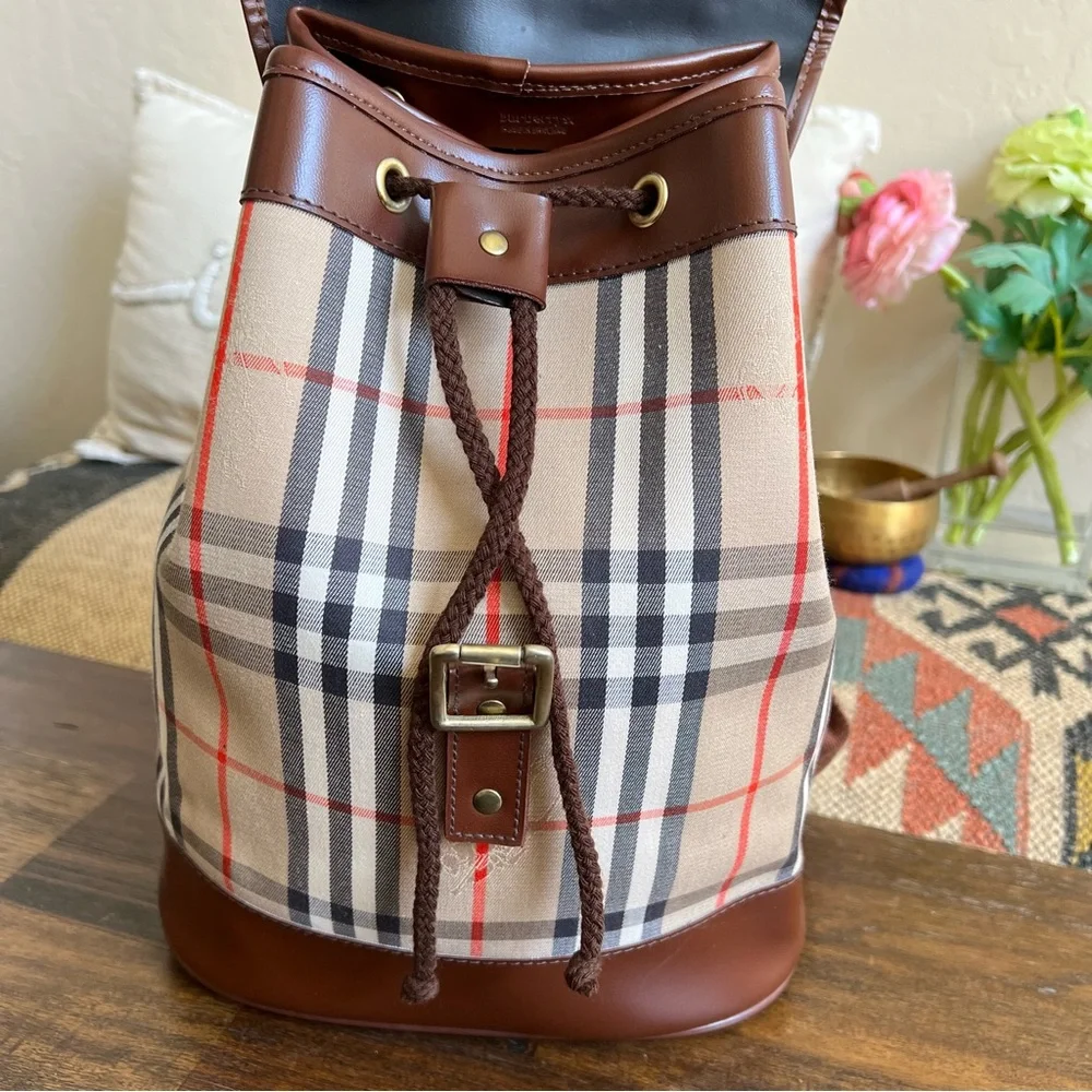 Burberry Never Used Nova Plaid Vintage Fabric/Leather Backpack Unisex